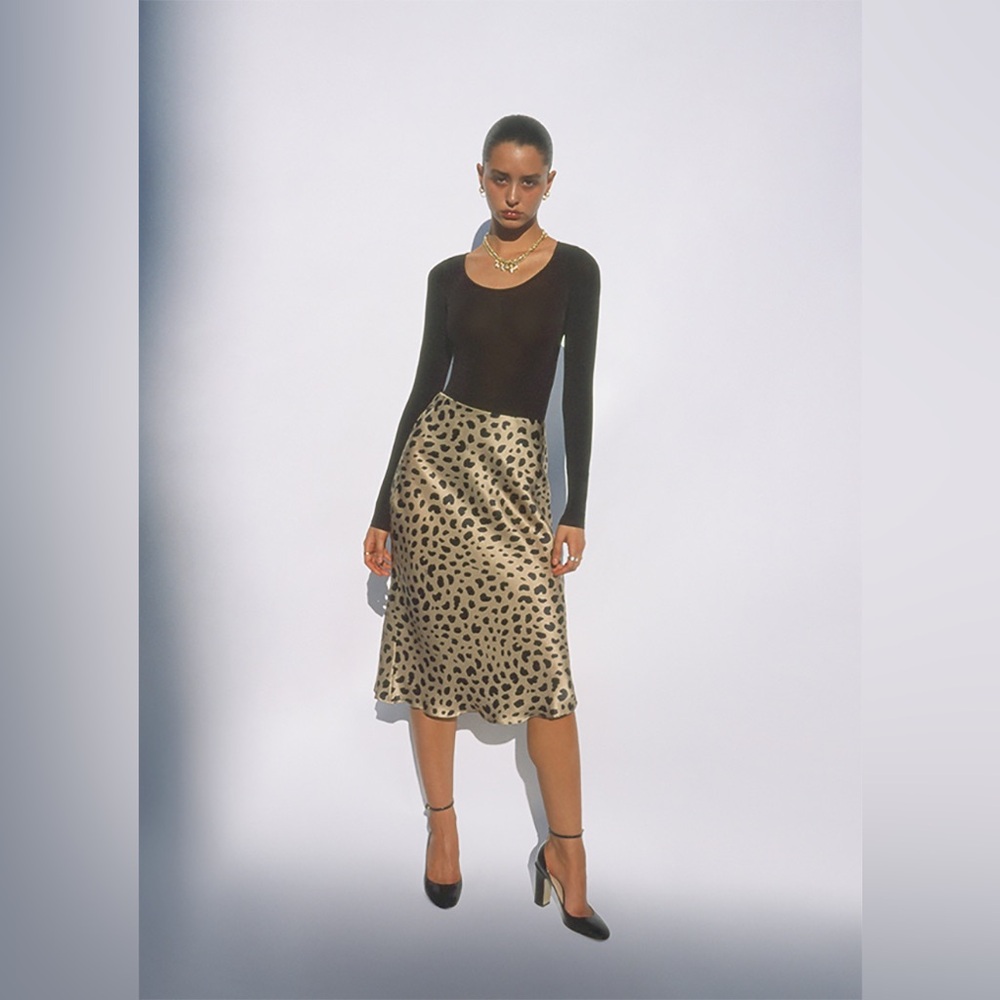 Réalisation Par Leopard Print Satin Midi Skirt - Gold and Black